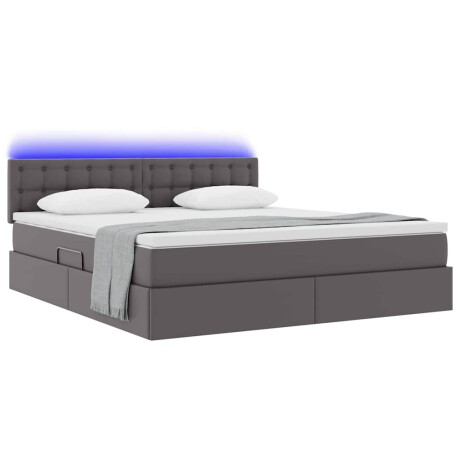 vidaXL Bed met LED -striplichten met hoofdeinde Grijs 180 x 200 cm PVC afbeelding3 - 1