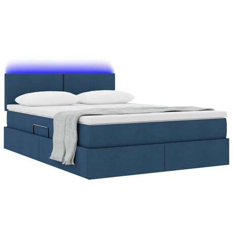 vidaXL Bed met LED -striplichten met opslag Blauw 140 x 190 cm Stof afbeelding3 - 1