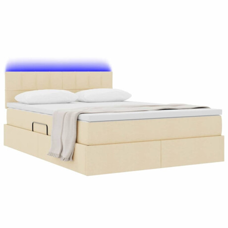 vidaXL Bed met LED -striplichten met opslag Crème 140 x 200 cm Stof afbeelding3 - 1