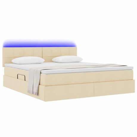 vidaXL Bed met LED -striplichten met opslag Crème 160 x 200 cm Stof afbeelding3 - 1