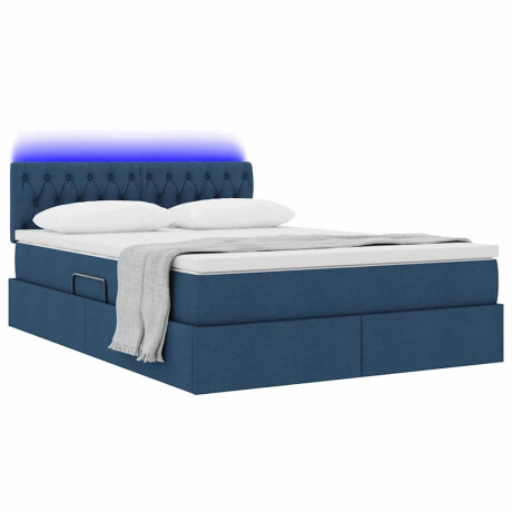 vidaXL Bed met LED -striplichten met opslag Blauw 140 x 190 cm Stof afbeelding3 - 1