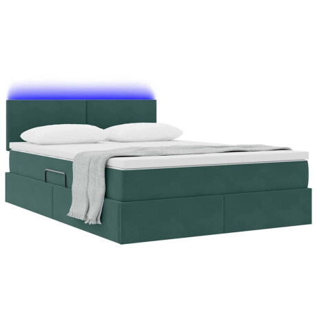 vidaXL Bed met LED -striplichten Donkergroen 140 x 190 cm Fluweel afbeelding3 - 1