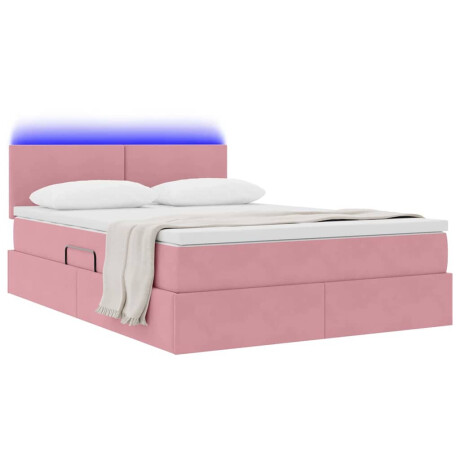 vidaXL Bed met LED -striplichten met opslag Roze 140 x 190 cm Fluweel afbeelding3 - 1