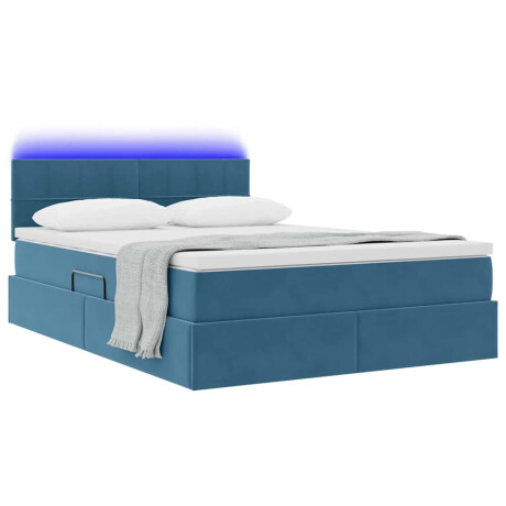 vidaXL Bed met LED -striplichten Donkerblauw 140 x 200 cm Fluweel afbeelding3 - 1