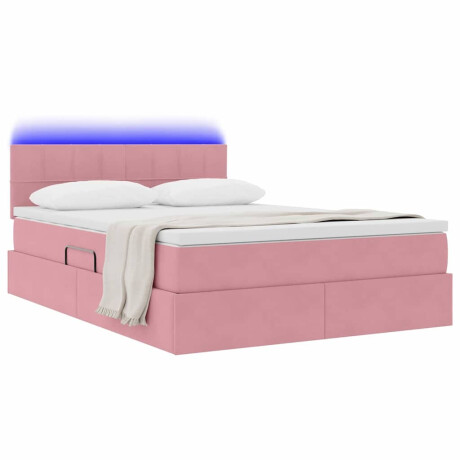 vidaXL Bed met LED -striplichten met opslag Roze 140 x 200 cm Fluweel afbeelding3 - 1