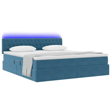 vidaXL Bed met LED -striplichten Donkerblauw 160 x 200 cm Fluweel afbeelding3 - 1