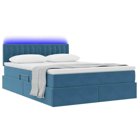 vidaXL Bed met LED -striplichten Donkerblauw 140 x 200 cm Fluweel afbeelding3 - 1