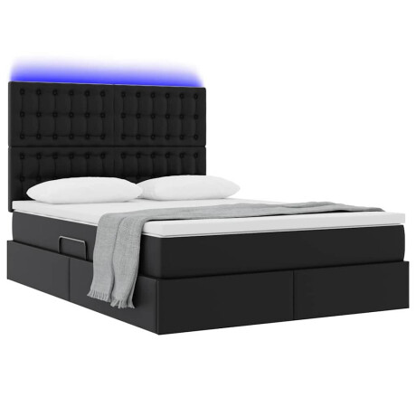 vidaXL Bed met LED -striplichten met hoofdeinde Zwart 140 x 200 cm PVC afbeelding3 - 1