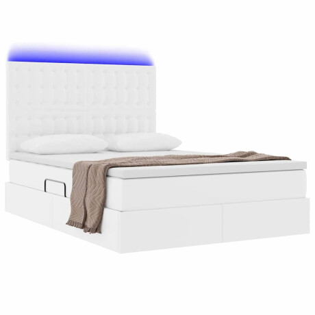 vidaXL Bed met LED -striplichten met opslag Puur Wit 140 x 200 cm PVC afbeelding3 - 1