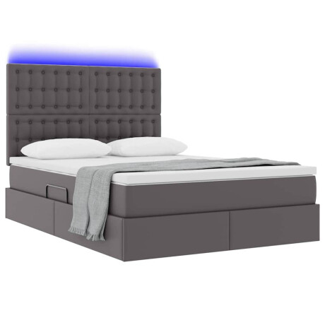 vidaXL Bed met LED -striplichten met hoofdeinde Grijs 140 x 200 cm PVC afbeelding3 - 1