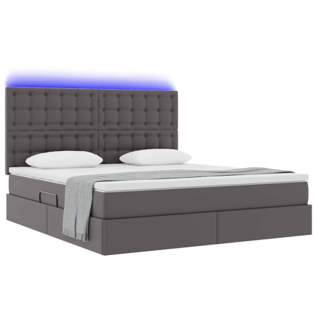 vidaXL Bed met LED -striplichten met hoofdeinde Grijs 180 x 200 cm PVC afbeelding3 - 1