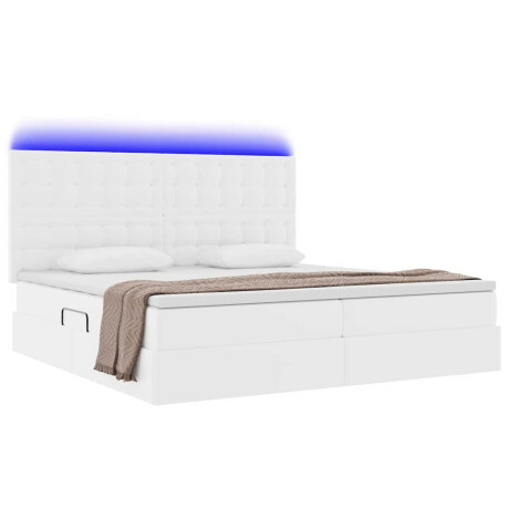 vidaXL Bed met LED -striplichten met opslag Puur Wit 200 x 200 cm PVC afbeelding3 - 1