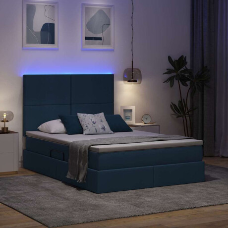 vidaXL Bed met LED -striplichten met opslag Blauw 140 x 190 cm Stof afbeelding3 - 1