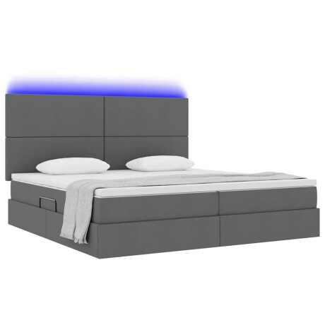 vidaXL Bed met LED -striplichten Donkergrijs 200 x 200 cm Stof afbeelding3 - 1