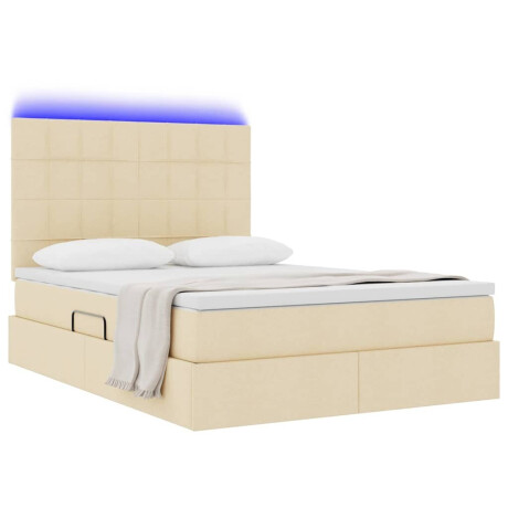 vidaXL Bed met LED -striplichten met opslag Crème 140 x 200 cm Stof afbeelding3 - 1
