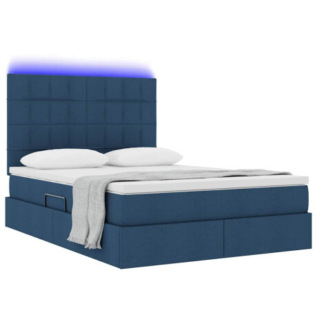 vidaXL Bed met LED -striplichten met opslag Blauw 140 x 200 cm Stof afbeelding3 - 1