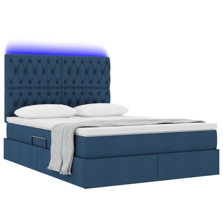 vidaXL Bed met LED -striplichten met opslag Blauw 140 x 190 cm Stof afbeelding3 - 1