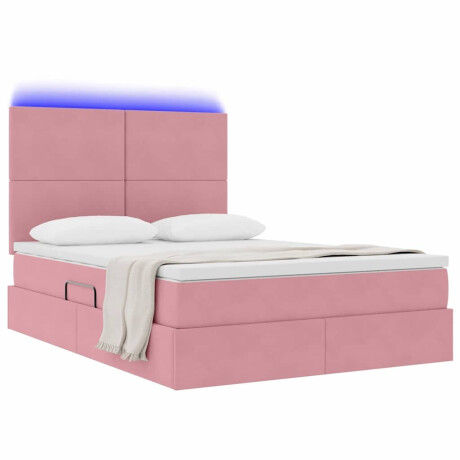 vidaXL Bed met LED -striplichten met opslag Roze 140 x 190 cm Fluweel afbeelding3 - 1