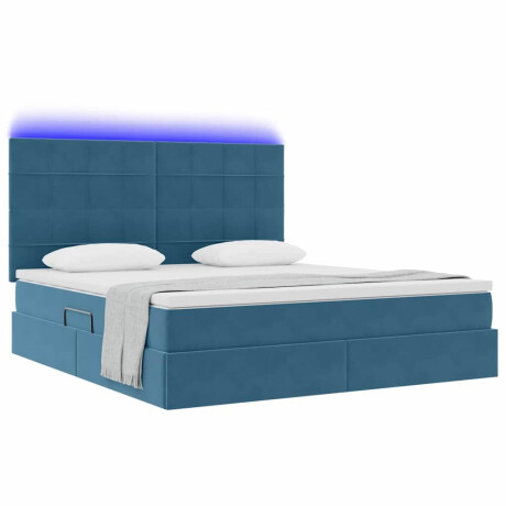 vidaXL Bed met LED -striplichten Donkerblauw 160 x 200 cm Fluweel afbeelding3 - 1