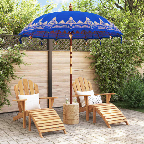 vidaXL Balinese Parasol Blauw 210-220 cm Katoen, massief hout afbeelding3 - 1