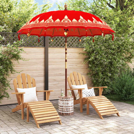 vidaXL Balinese Parasol Rood 210-220 cm Katoen, massief hout afbeelding3 - 1
