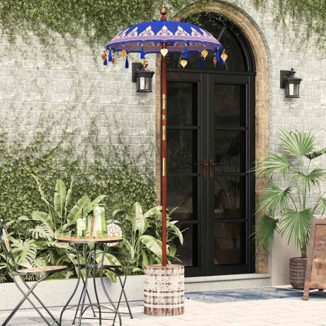 vidaXL Parasol met Basis Blauw, Bruin 250 cm Katoen, Hout afbeelding3 - 1