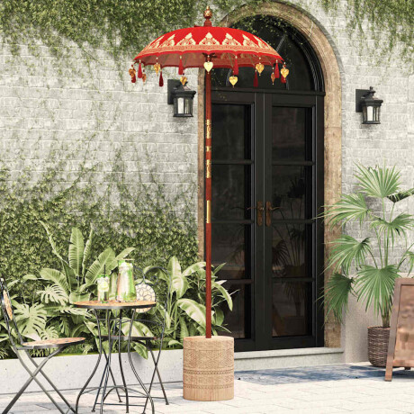 vidaXL Parasol met Basis Rood, Bruin 250 cm Katoen, Hout afbeelding3 - 1