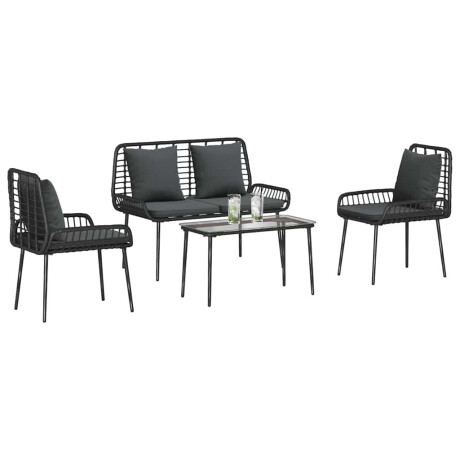 vidaXL Tuinmeubelset met kussen 4 pcs Zwart en Crème poly rattan afbeelding3 - 1