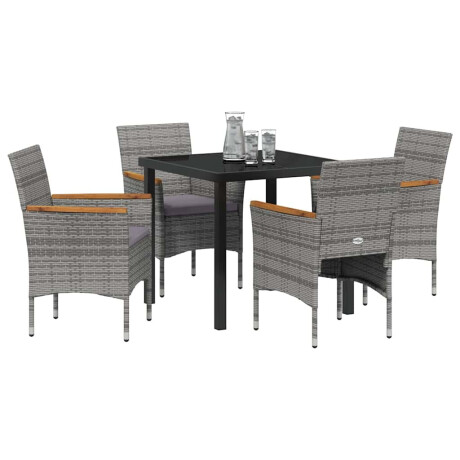 vidaXL Tuin Eetset met kussen 5 pcs Grijs Poly riet afbeelding3 - 1