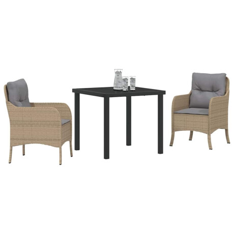 vidaXL Tuin Eetset met kussen 3 pcs Beige Poly riet afbeelding3 - 1