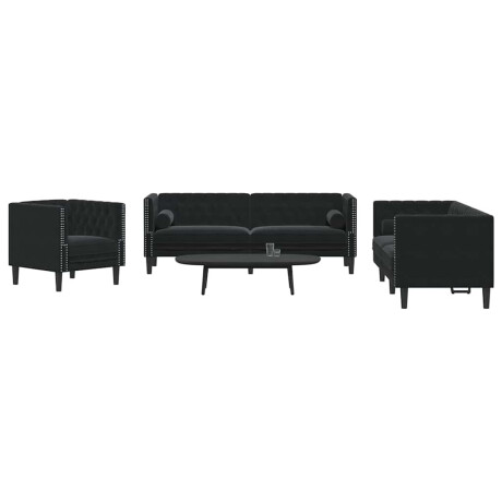 vidaXL Bankstel 3 pcs Zwart Fluweel afbeelding3 - 1