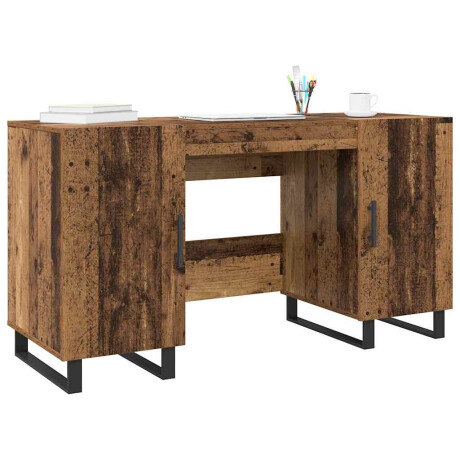 vidaXL Bureau met plank Oud hout 140 x 50 x 75 cm Bewerkt hout afbeelding3 - 1