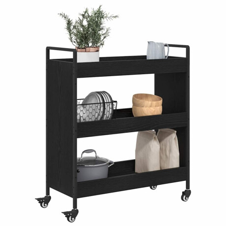 vidaXL Keuken Trolley Zwart eiken 70 x 30 x 82 cm Bewerkt hout afbeelding3 - 1