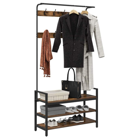 vidaXL Kapstok met plank Gerookt eiken 95 x 34 x 184 cm Bewerkt hout afbeelding3 - 1