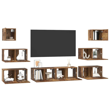 vidaXL Tv-meubelset 8 pcs Oud hout 60 x 30 x 30 cm Bewerkt hout afbeelding3 - 1