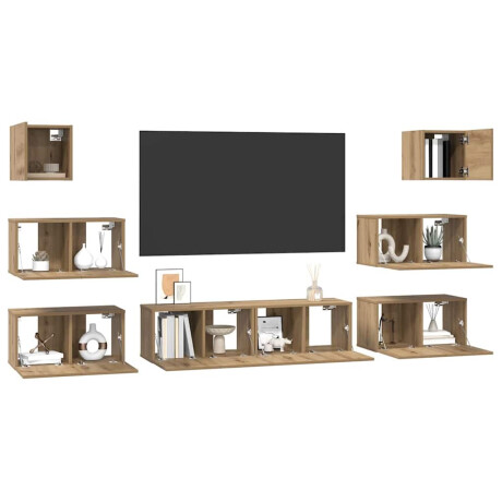 vidaXL Tv-meubelset 8 pcs artisanaal eikenkleurig 60 x 30 x 30 cm afbeelding3 - 1