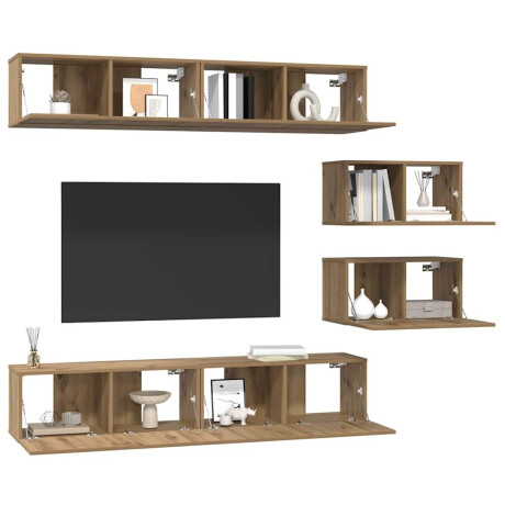 vidaXL TV-kast set met plank Wandgemonteerd Anders met opslag met de deur 6 pcs artisanaal eikenkleurig afbeelding3 - 1