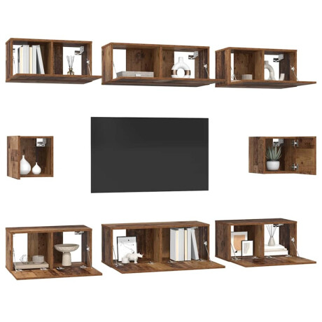 vidaXL TV-kast set met plank 8 pcs Oud hout Medium 30.5 x 30 x 30 cm afbeelding3 - 1