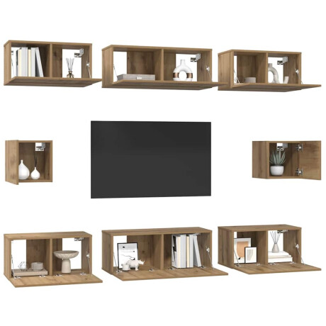 vidaXL TV-kast set met plank Wandgemonteerd Anders met opslag 8 pcs artisanaal eikenkleurig afbeelding3 - 1