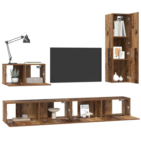 vidaXL TV-kast set met plank Wandgemonteerd Anders met opslag met de deur 4 pcs Oud hout Medium Bewerkt hout afbeelding3 - 1