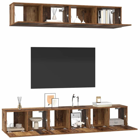 vidaXL Tv-meubelset 5 pcs Oud hout Standaard Medium Bewerkt hout afbeelding3 - 1