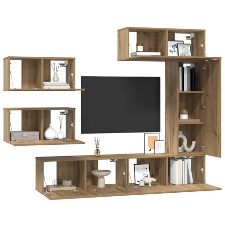 vidaXL Tv-meubelset Wandgemonteerd 6 pcs Artisan Eiken Bewerkt hout afbeelding3 - 1