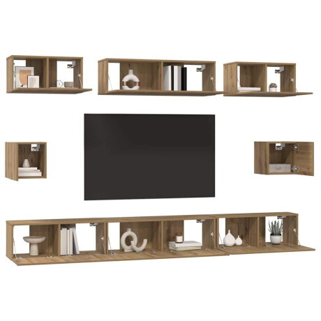 vidaXL TV-kast set met plank Wandgemonteerd Anders met opslag 8 pcs artisanaal eikenkleurig afbeelding3 - 1