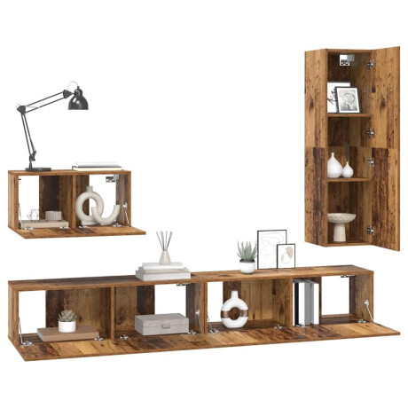 vidaXL Tv-meubelset 4 pcs Oud hout 30.5 x 30 x 110 cm Bewerkt hout afbeelding3 - 1