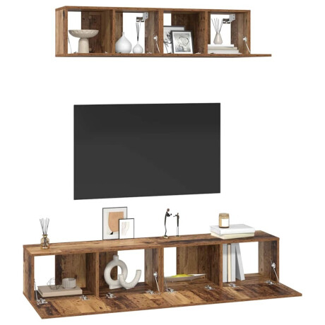vidaXL TV-kast set Wandgemonteerd Anders met opslag met de deur 4 pcs Oud hout Medium Bewerkt hout afbeelding3 - 1