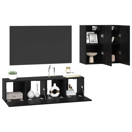 vidaXL TV-kast set met plank met opslag met de deur 4 pcs Zwart eiken 120 x 30 x 30 cm afbeelding3 - 1