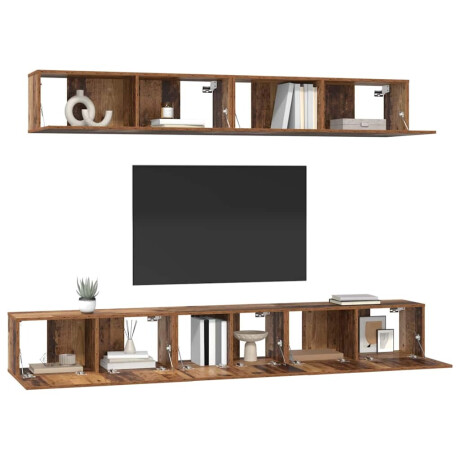 vidaXL TV-kast set met plank Wandgemonteerd met opslag met de deur 5 pcs Oud hout Medium Bewerkt hout afbeelding3 - 1