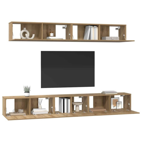 vidaXL TV-kast set met plank Wandgemonteerd met opslag met de deur 5 pcs artisanaal eikenkleurig afbeelding3 - 1