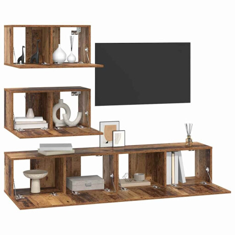 vidaXL Tv-meubelset Wandgemonteerd met opslag met de deur 4 pcs Oud hout 80 x 30 x 30 cm afbeelding3 - 1