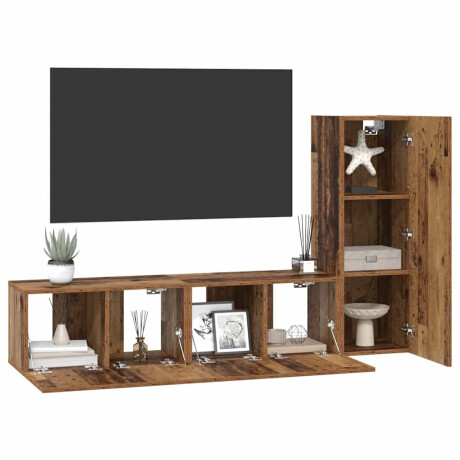 vidaXL Tv-meubelset met plank Wandgemonteerd met opslag met de deur 3 pcs Oud hout 150.5 x 30 x 90 cm afbeelding3 - 1